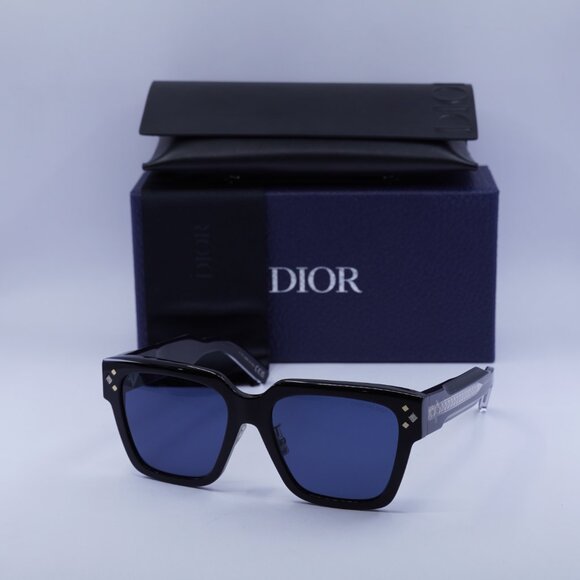 Dior CD DIAMOND S3F 10B0 Sunglasses Shiny Black Square Frame, Blue Lenses - Picture 10 of 10
